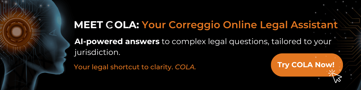 COLA banner advertising the Correggio Online Legal Assistant.